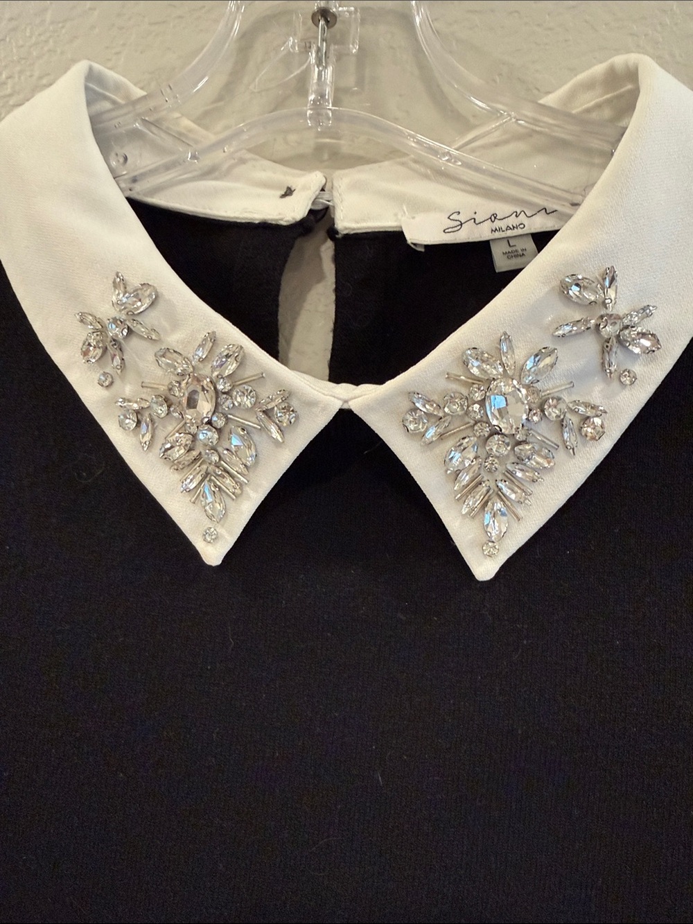 Christian Siriano Black Sweater with Embellished White Collar - Picture 3 of 5